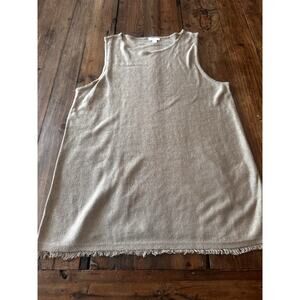 J Jill Size Medium Tank Linen Blend Knit Raw Hem Fringe Capsule Top Beige J.
